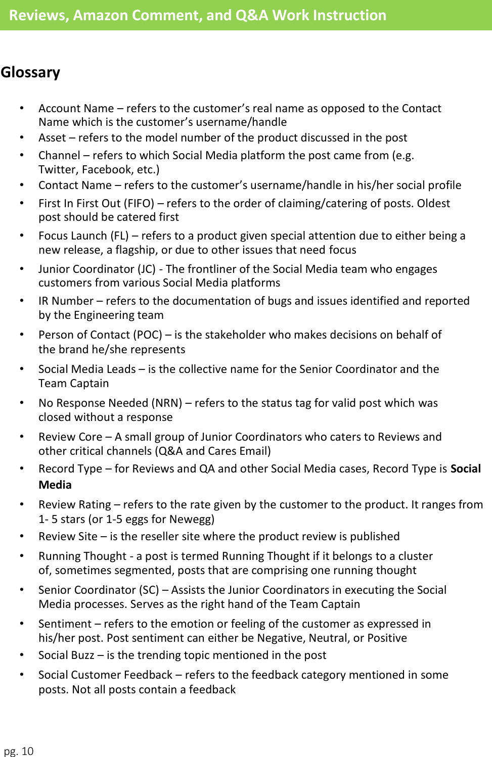 Page 10 of 11 - 11. Reviews, Amazon Comment, And Q&A Work Instruction