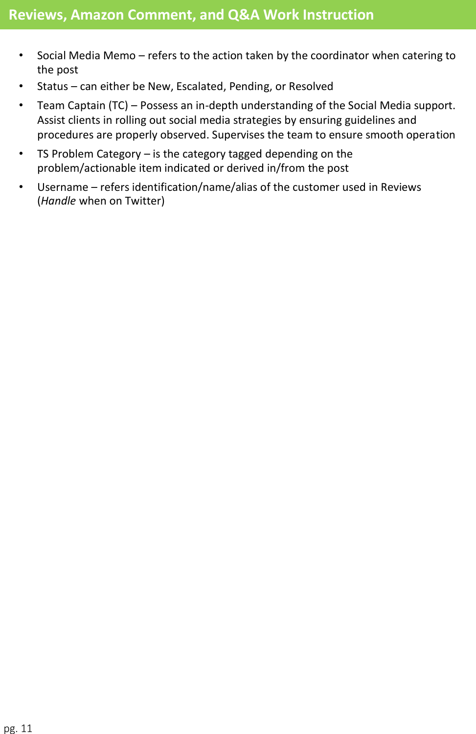 Page 11 of 11 - 11. Reviews, Amazon Comment, And Q&A Work Instruction