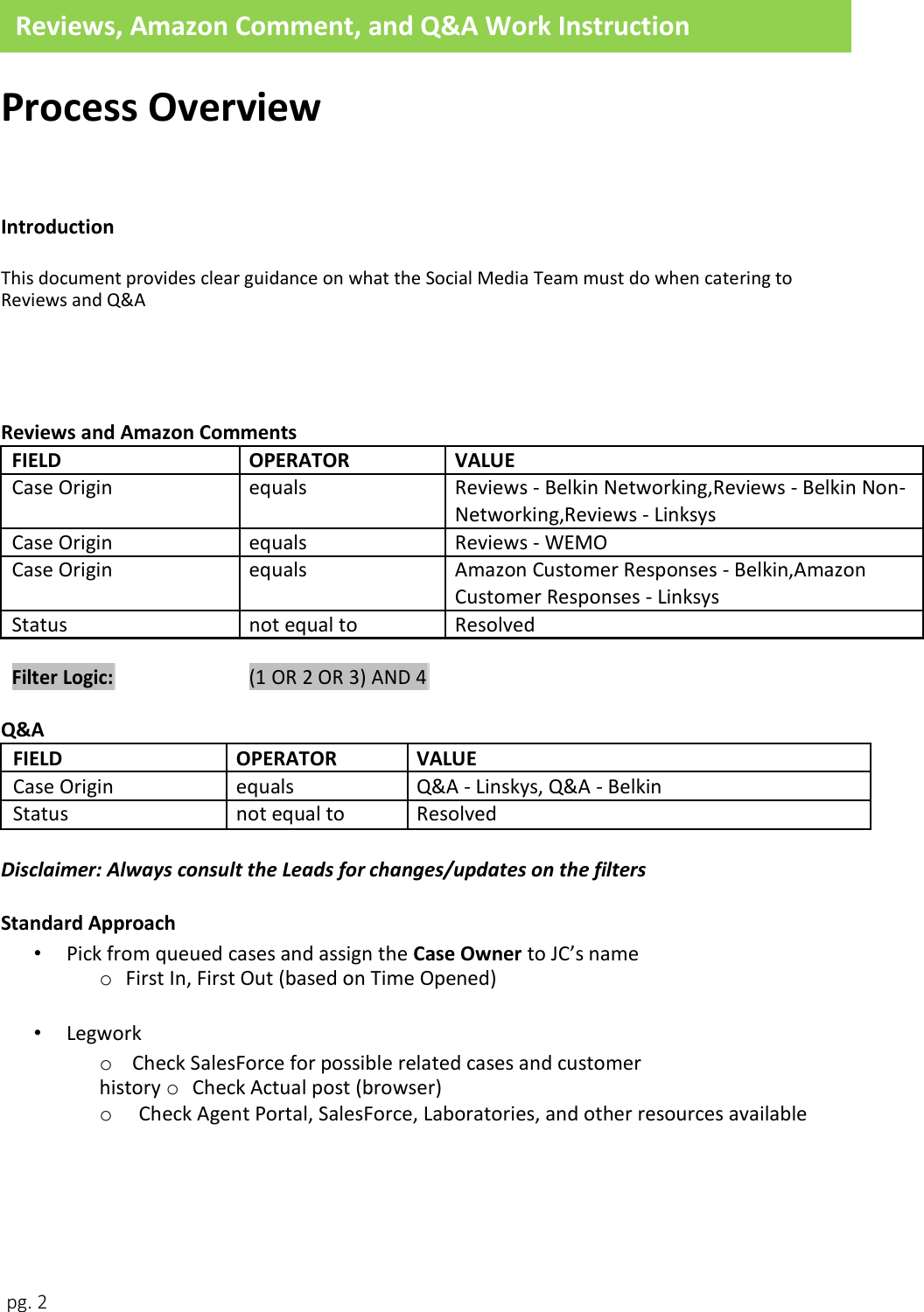 Page 2 of 11 - 11. Reviews, Amazon Comment, And Q&A Work Instruction