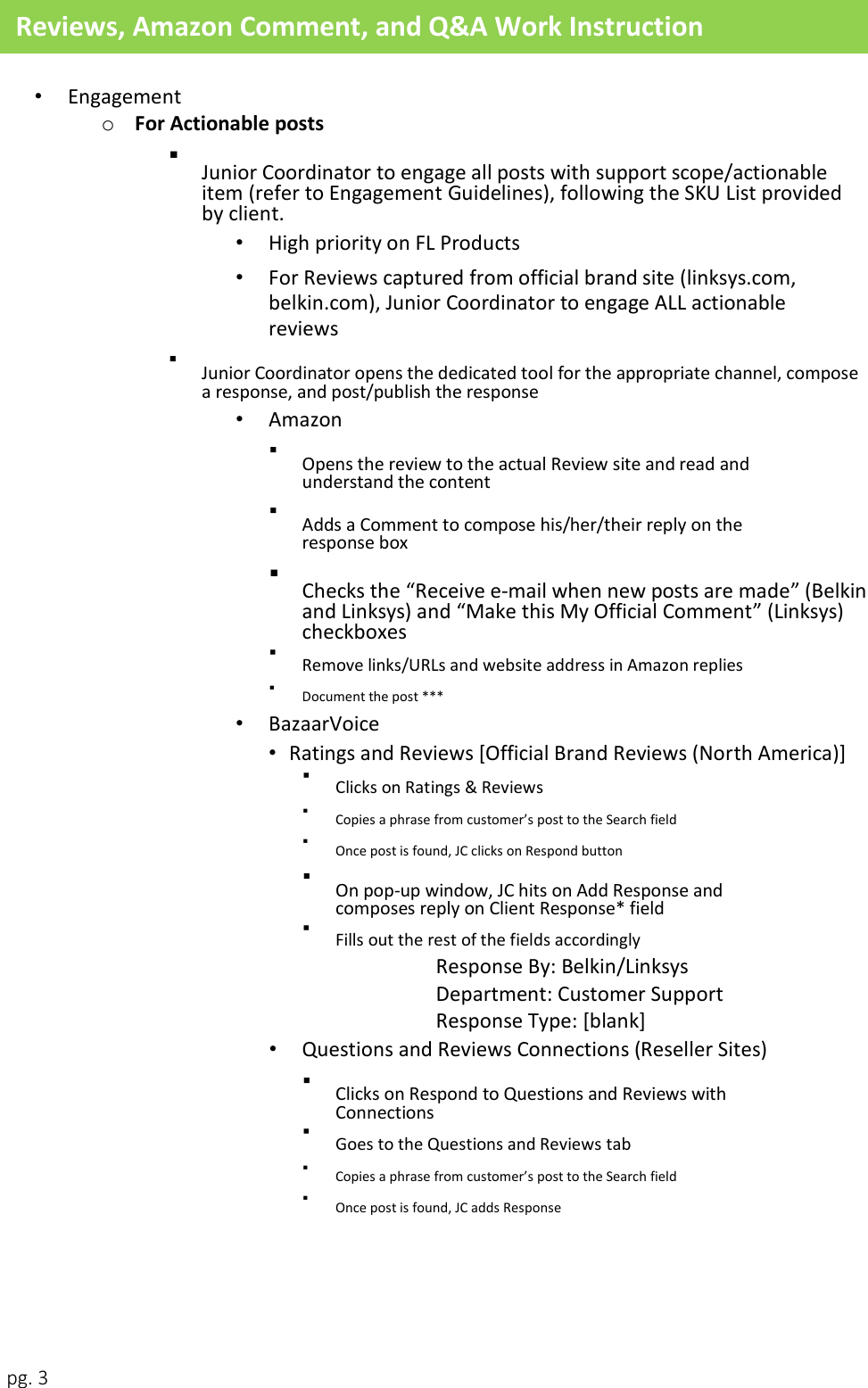 Page 3 of 11 - 11. Reviews, Amazon Comment, And Q&A Work Instruction
