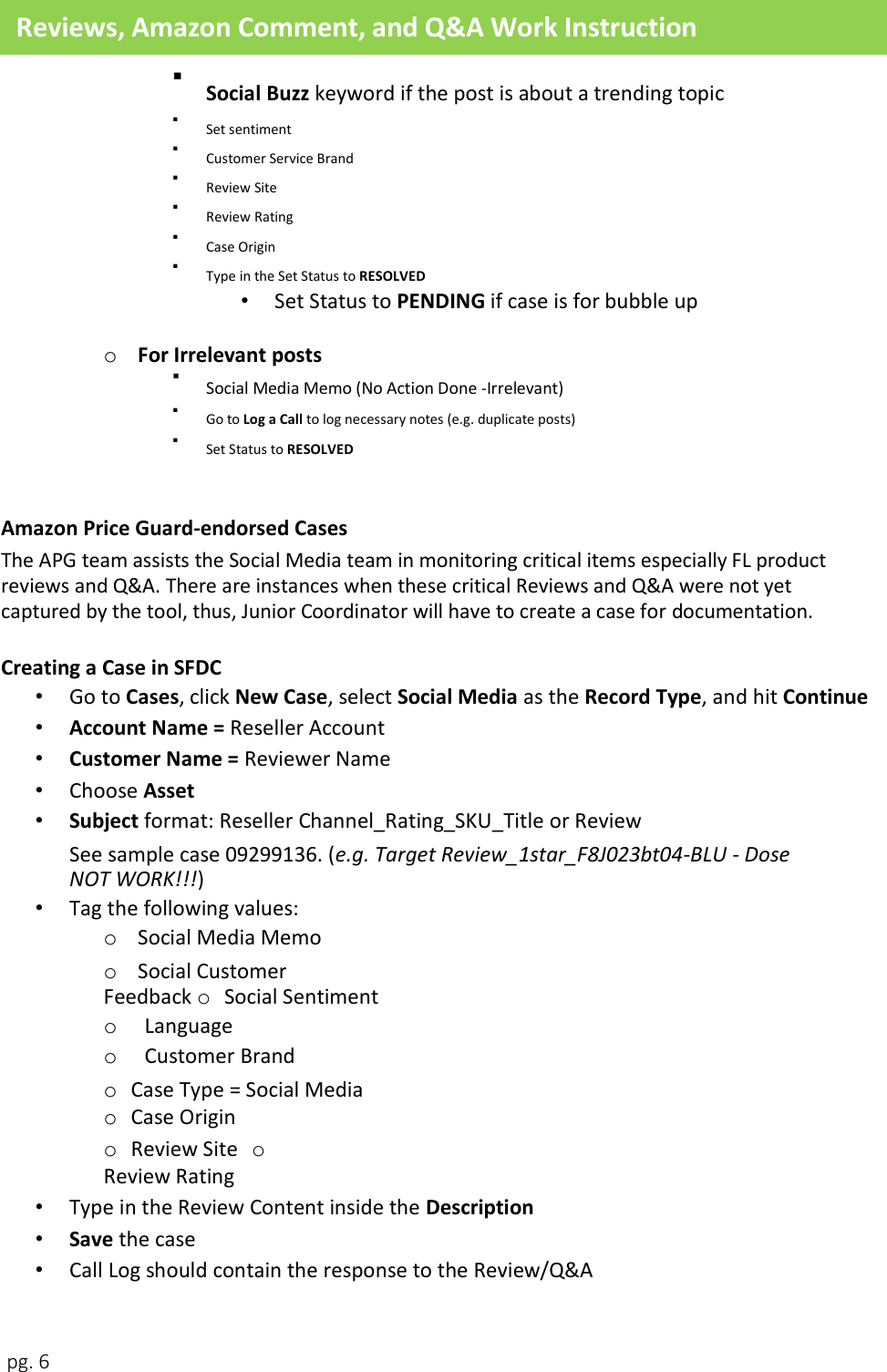 Page 6 of 11 - 11. Reviews, Amazon Comment, And Q&A Work Instruction