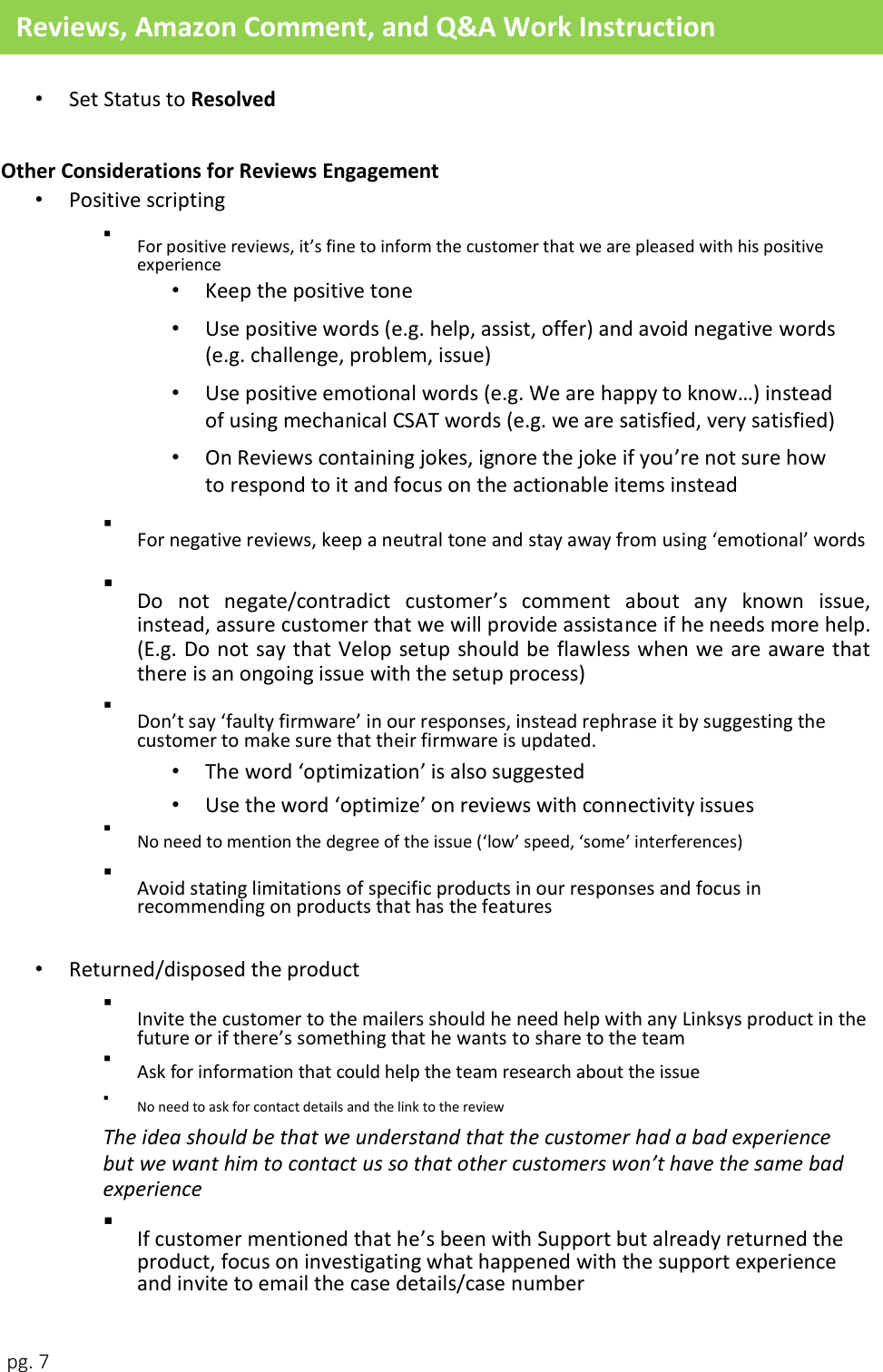 Page 7 of 11 - 11. Reviews, Amazon Comment, And Q&A Work Instruction