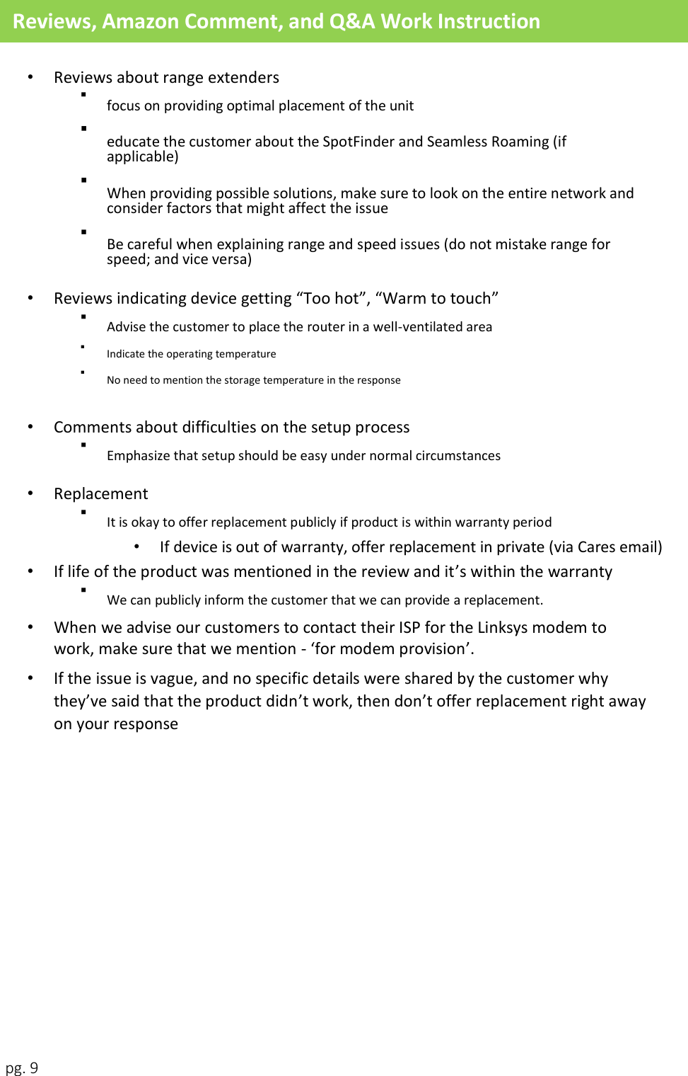 Page 9 of 11 - 11. Reviews, Amazon Comment, And Q&A Work Instruction