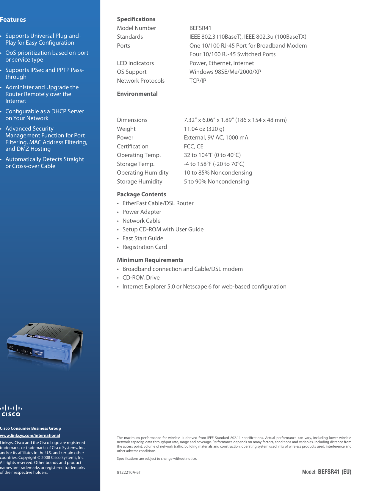 Page 2 of 2 - Linksys BEFSR41 EtherFast Cable/DSL Router With 4-Port Switch  BEFSR41-EU V10 DS A