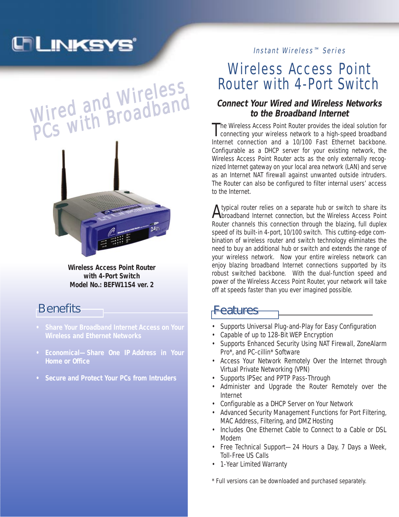 Page 1 of 2 - Befw11s4 Ver. 2 Data Sheet  BEFW11S4-v2 Ds,0
