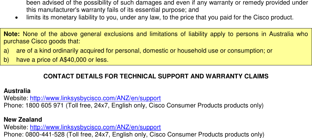 Page 4 of 4 - LIMITED WARRANTY FOR LINKSYS PRODUCT V  Cisco Australia NZ Clean8411 PAPER INSERT NO FOOTER