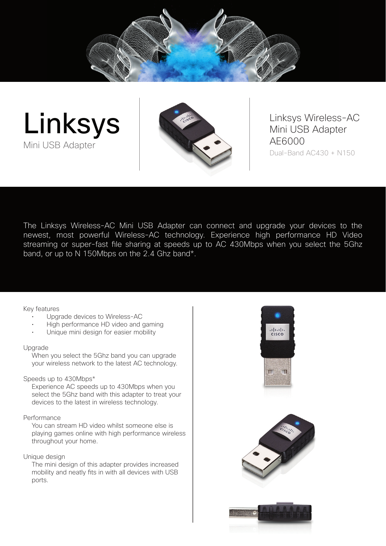 Page 1 of 2 - Linksys-AE6000-Wireless-AC-Mini-USB-Adaper-Datasheet