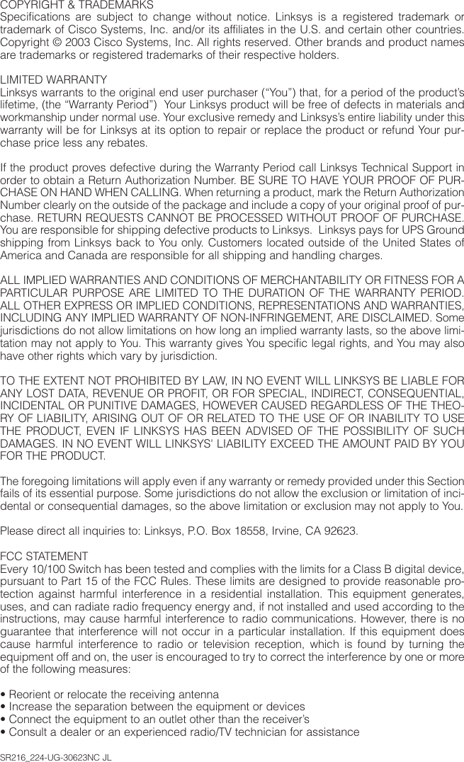 Page 2 of 9 - Linksys Linksys--Sr216-Users-Manual- SR216_224-UG-Rev_NC  Linksys--sr216-users-manual