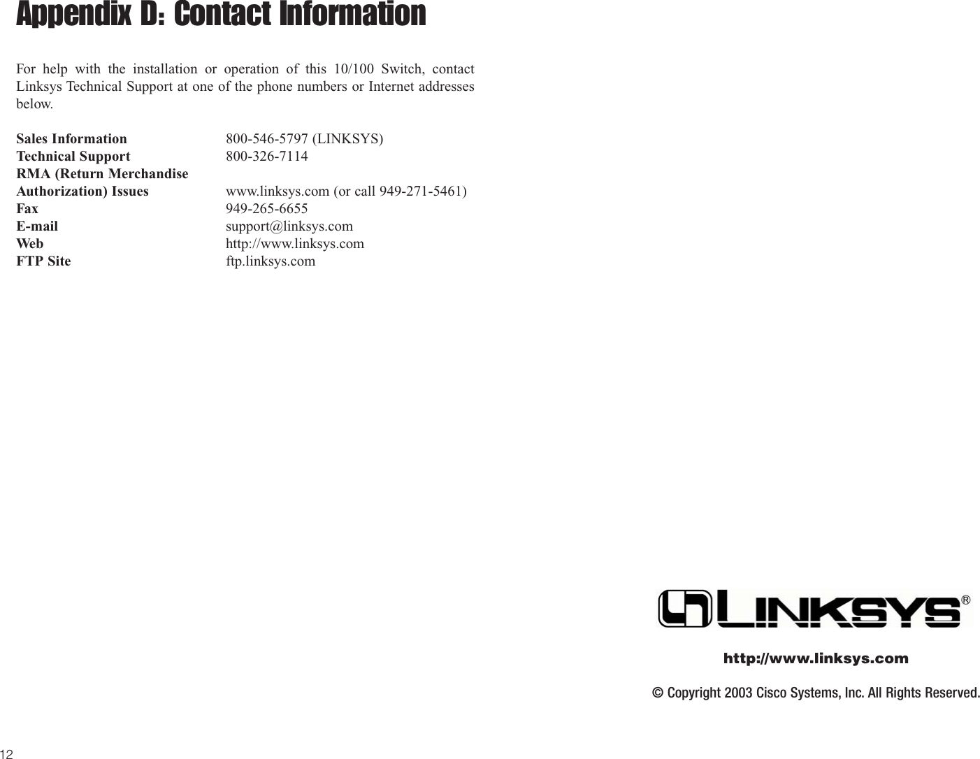 Page 9 of 9 - Linksys Linksys--Sr216-Users-Manual- SR216_224-UG-Rev_NC  Linksys--sr216-users-manual