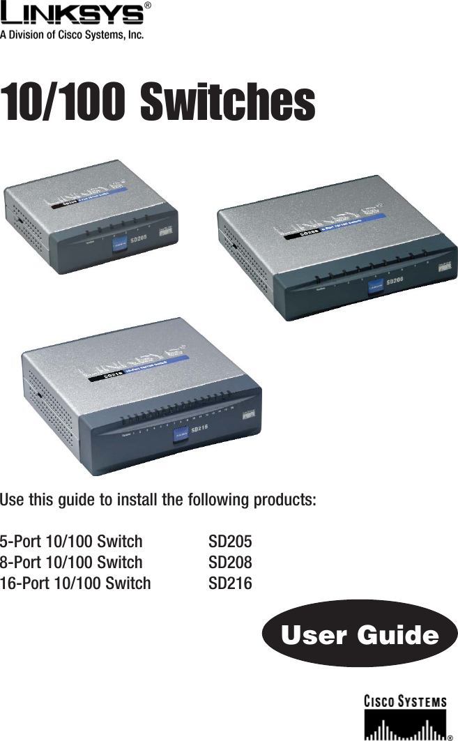 Page 1 of 9 - Linksys Linksys-Sd205-Owners-Manual Cisco SD205, SD208, SD216 10/100 Switches Quick Start Guide