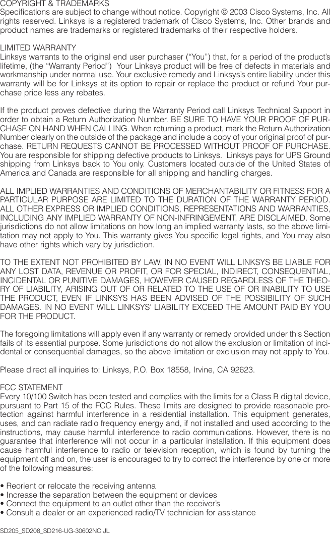 Page 2 of 9 - Linksys Linksys-Sd205-Owners-Manual Cisco SD205, SD208, SD216 10/100 Switches Quick Start Guide