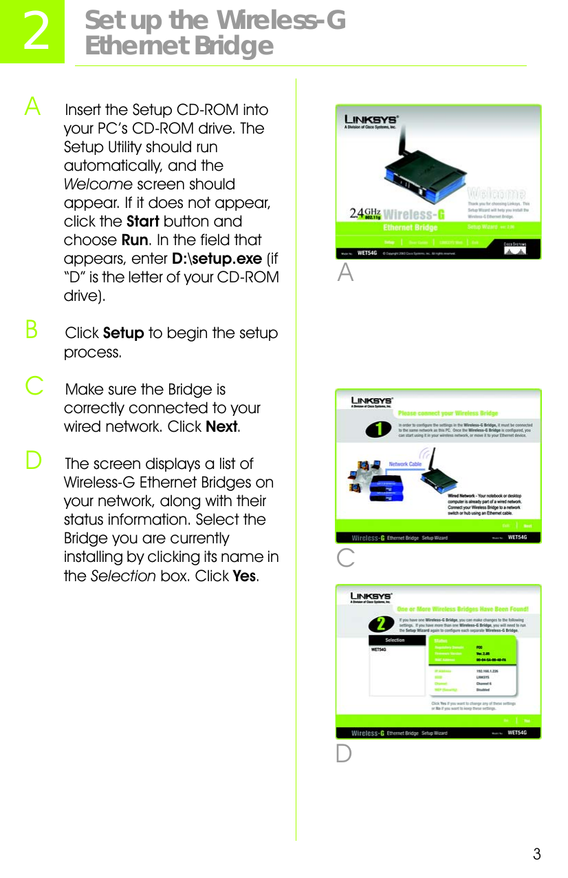 Page 3 of 8 - Linksys Linksys-Wet54G-Quick-Start-Guide WET54G-UK-EU-LA_V2-QIG-Rev_NC