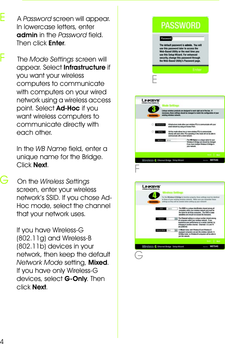 Page 4 of 8 - Linksys Linksys-Wet54G-Quick-Start-Guide WET54G-UK-EU-LA_V2-QIG-Rev_NC