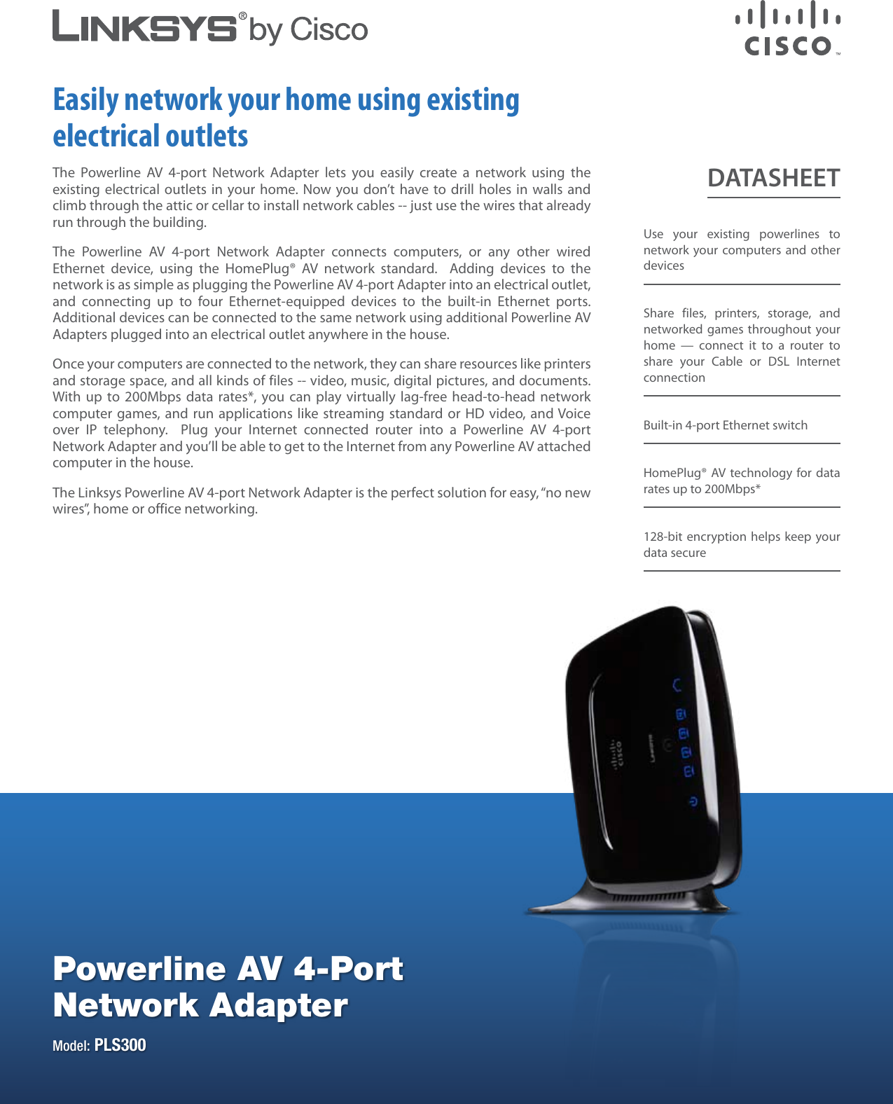 Page 1 of 2 - Linksys PLS300 Powerline AV 4-Port Network Adapter  V10 DS NC-WEB