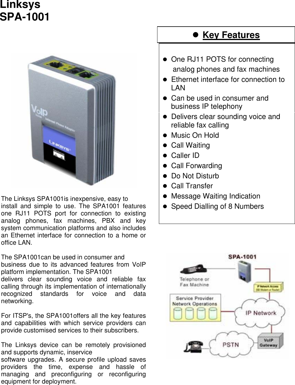 Page 1 of 2 - Linksys SPA-1001 - Plain SPA1001 User Manual To The 8272e1a9-858c-49a7-a8c1-c5489b686b6f