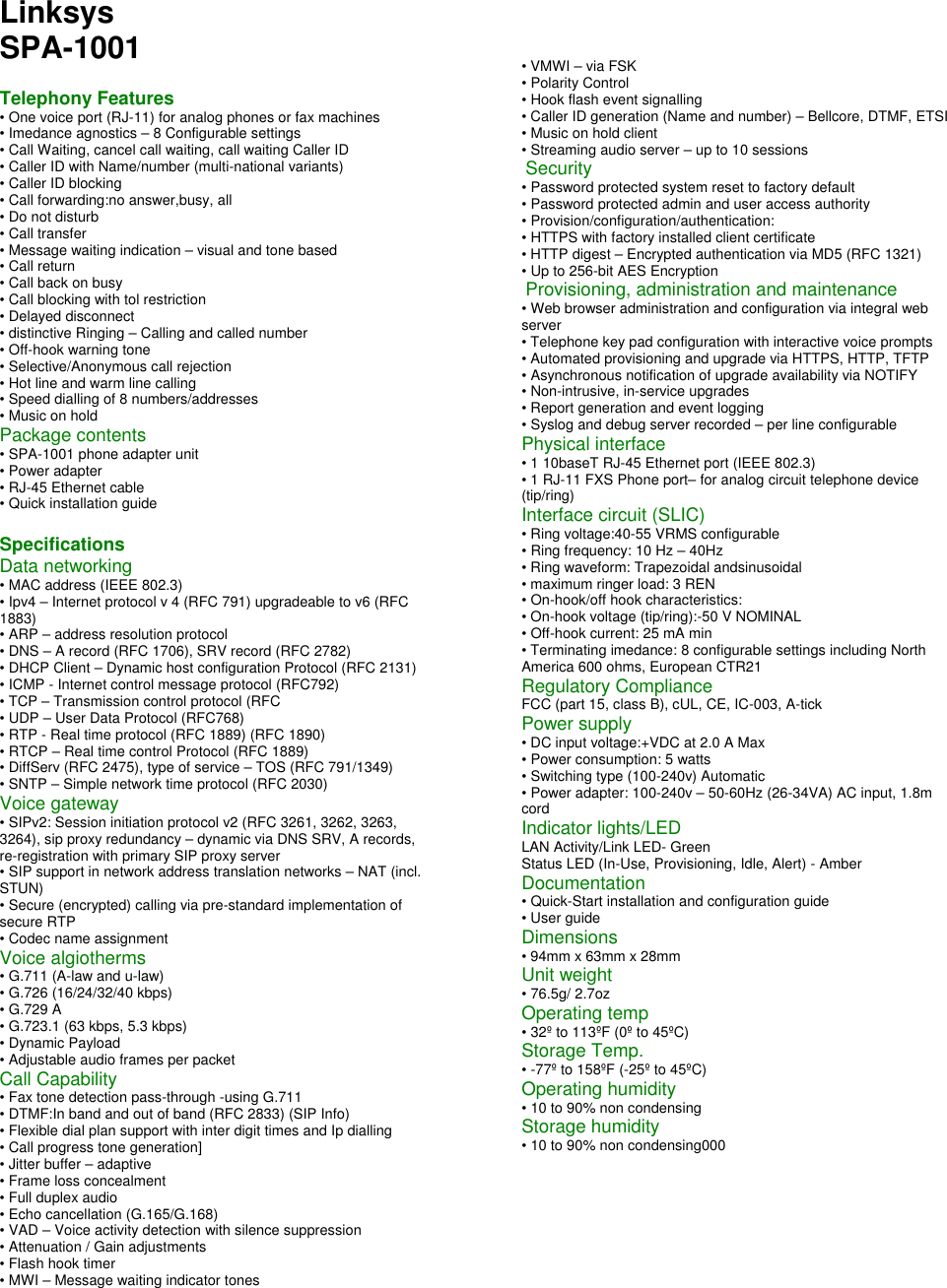 Page 2 of 2 - Linksys SPA-1001 - Plain SPA1001 User Manual To The 8272e1a9-858c-49a7-a8c1-c5489b686b6f