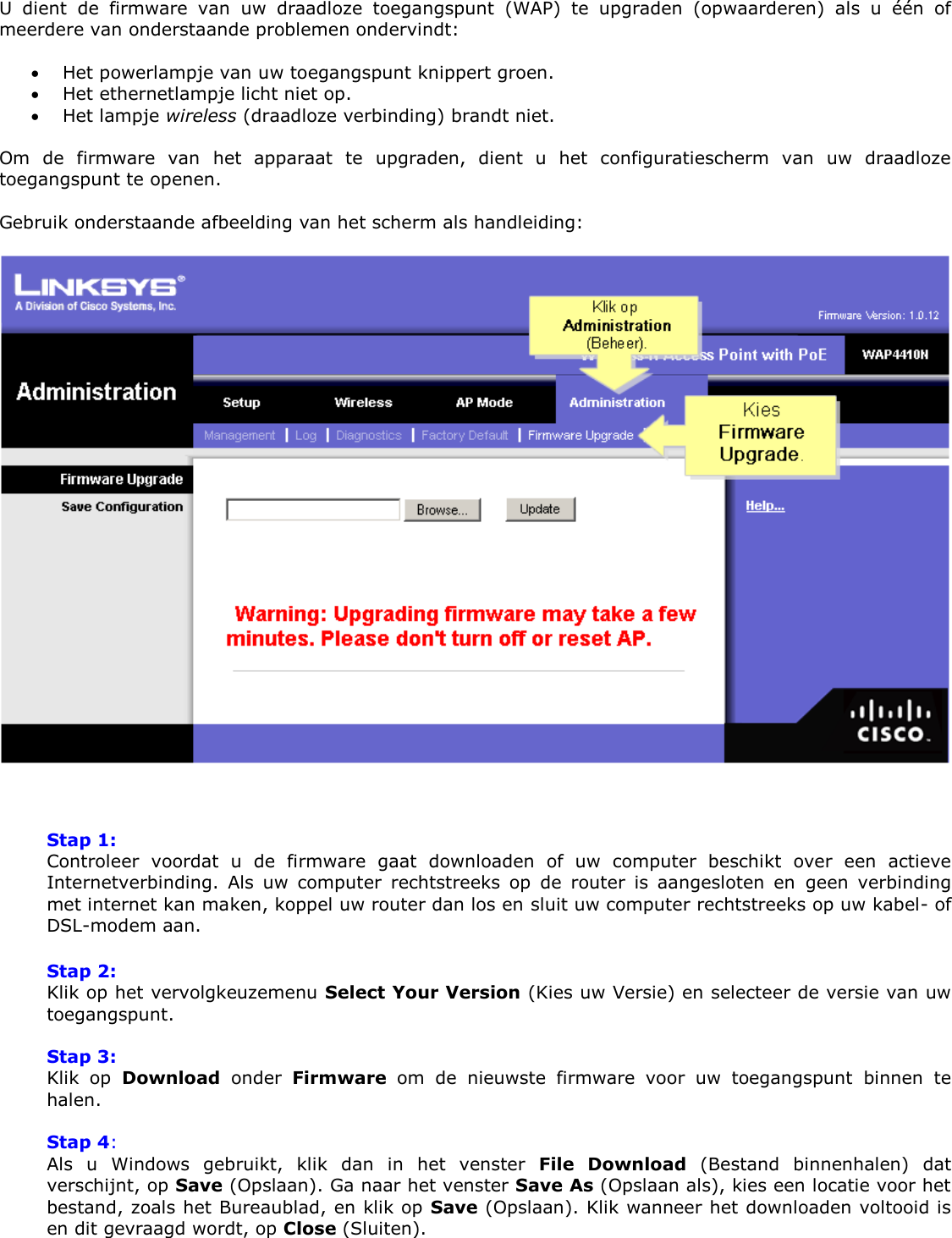 Page 1 of 4 - Firmware Issues On WAP4410N Upgrade Instructions Access Points NL