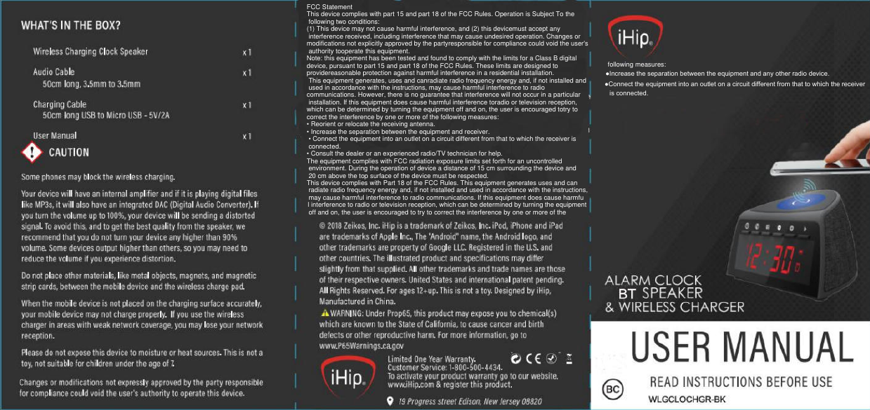 Page 1 of Linpa Technology LBS134 Alarm clock BT Speaker& Wireless Charger User Manual 