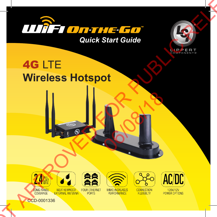  Quick Start Guide4G LTEWireless HotspotCCD-0001336NOT APPROVED FOR PUBLIC RELEASE 06/08/18 