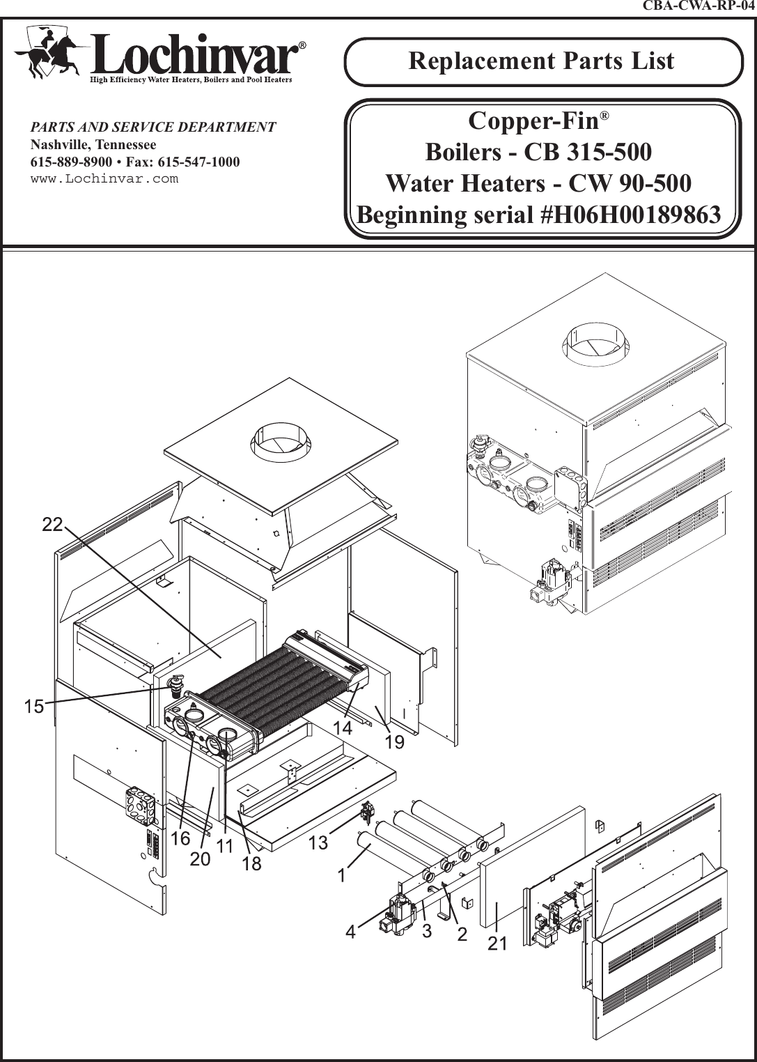 Lochinvar Cb 315 500 Users Manual CBA CWA RP 04