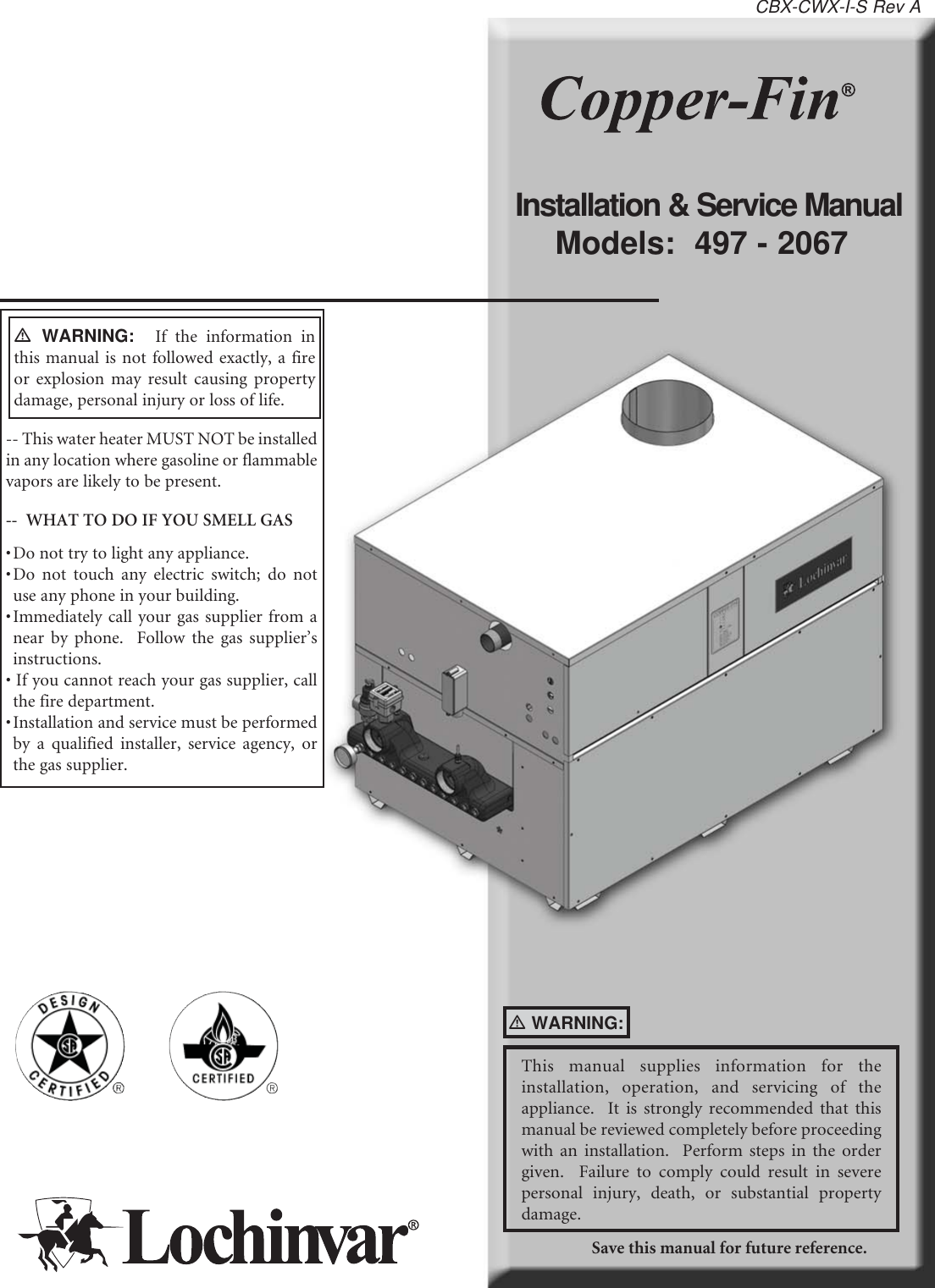 Lochinvar Copper Fin 497 2067 Users Manual