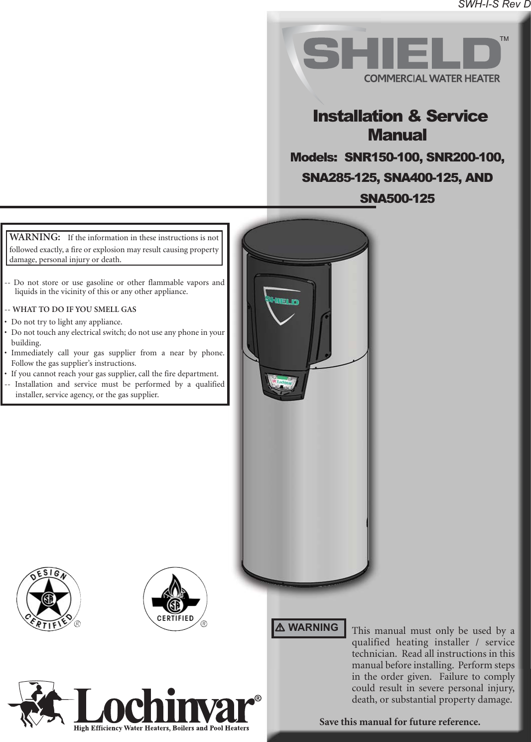 Lochinvar Shield Sna285 125 Users Manual SWH I S REV D
