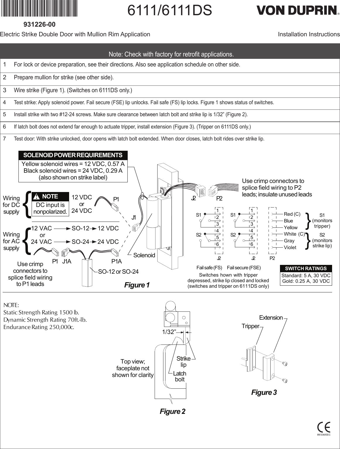 Page 1 of 2 - Locks  6111/6111DS Installation Instructions 107681