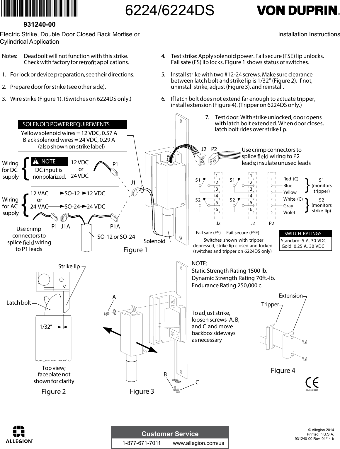 Page 1 of 2 - Locks  6224/6224DS Installation Instructions 107692