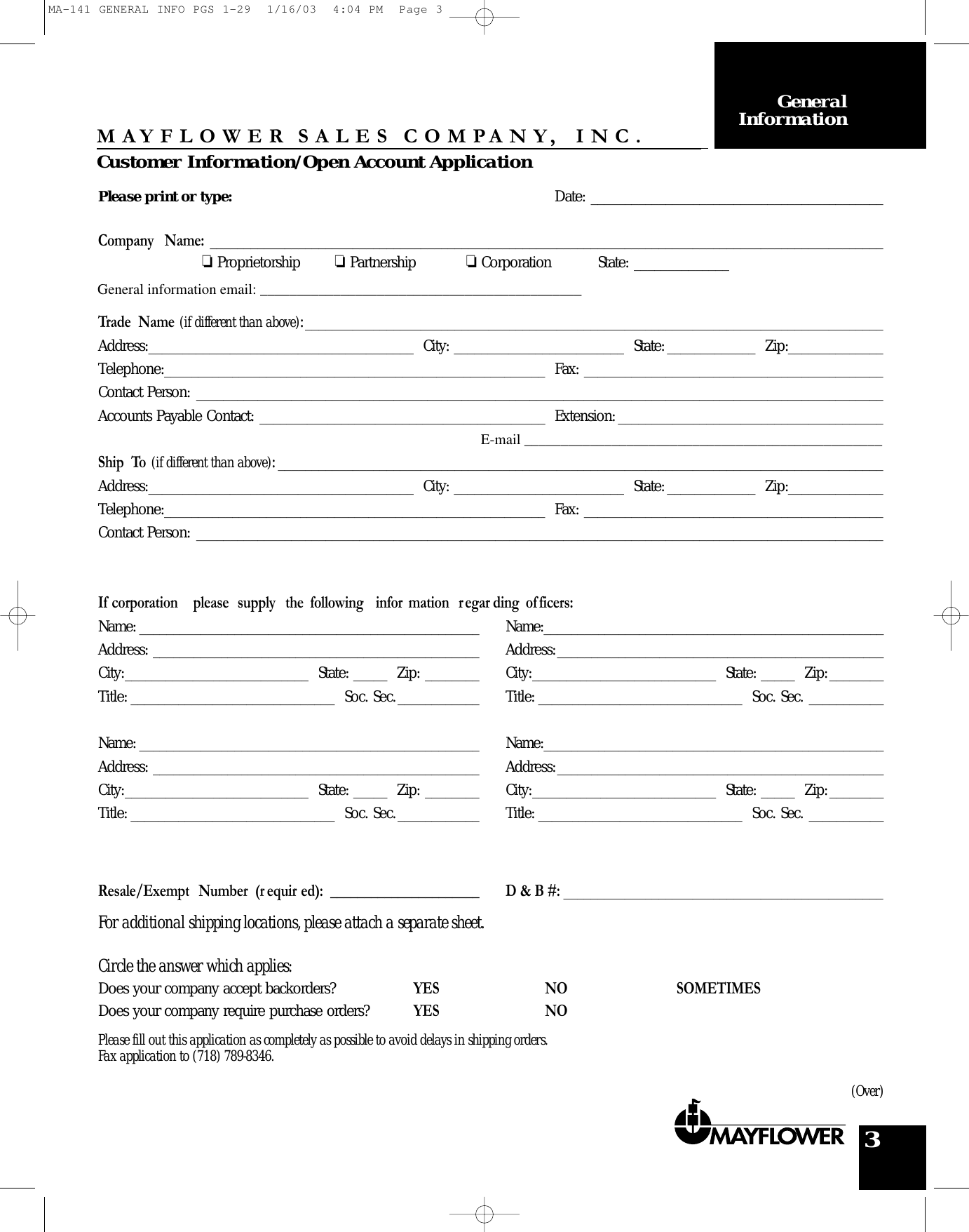 Page 1 of 2 - Locks MA-141 GENERAL INFO PGS 1-29 Customer Information/Open Account Application 3-4a