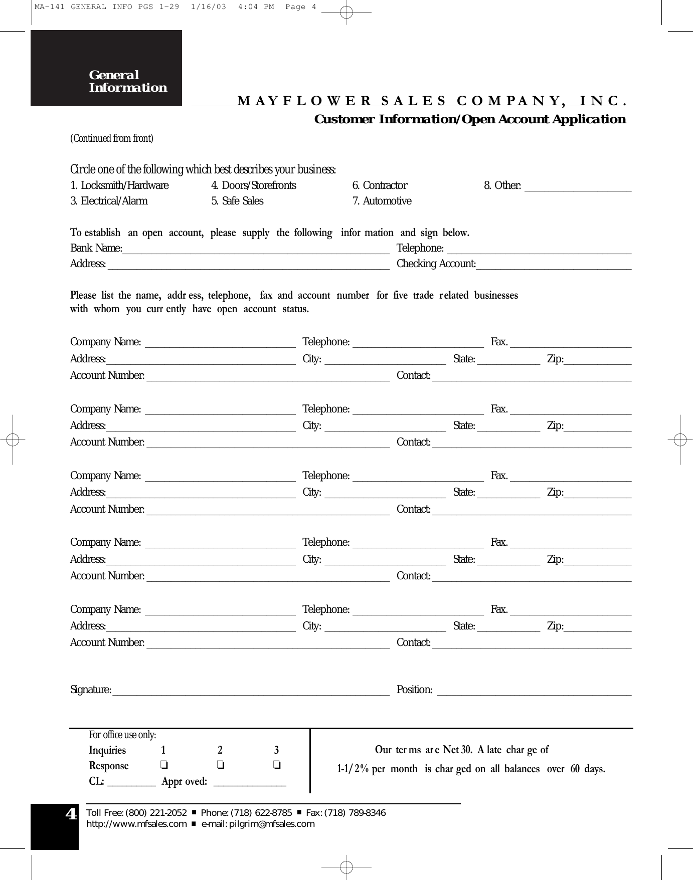 Page 2 of 2 - Locks MA-141 GENERAL INFO PGS 1-29 Customer Information/Open Account Application 3-4a