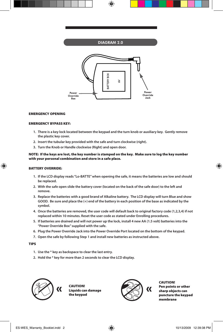 Page 2 of 6 - Locks ES-WES_Warranty_Booklet ES-WES DL4000 Digital Instructions AMSEC Instr