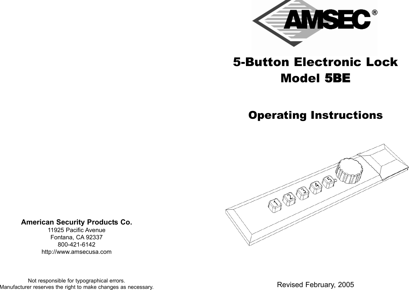 Page 1 of 4 - Locks 5BE_Op_Inst.qxp 5BE Gun Safe Instructions Amsec