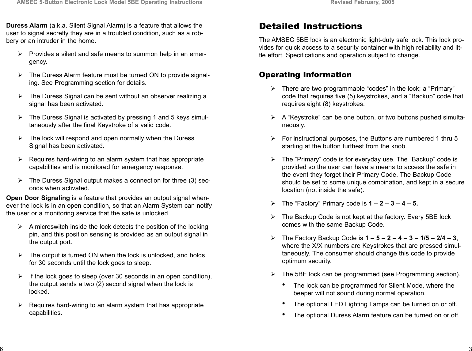 Page 3 of 4 - Locks 5BE_Op_Inst.qxp 5BE Gun Safe Instructions Amsec