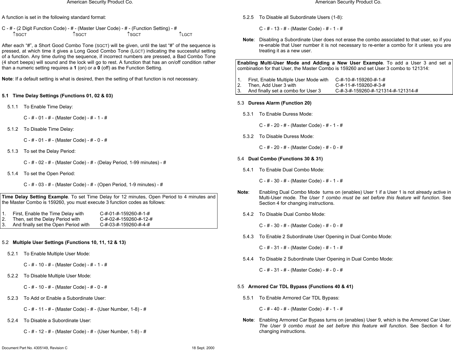 Page 3 of 4 - Locks Operating Instructions For ESL10 Electronic Safe Lock ESL20 & ELS20XL Amsec Instructions1