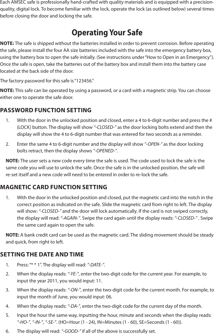 Locks IRC916E_Safe_Instructions Warranty IRC916 Digital Instructions