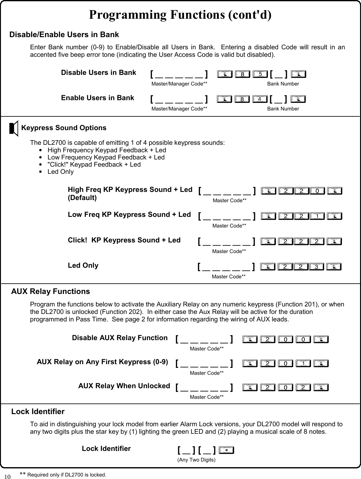 Page 10 of 12 - Locks DL2700_OI209A.37_PROG DL2700 (T2) Change Instr. (12 Buttons) DL2700-100 OI209A.37 PROG