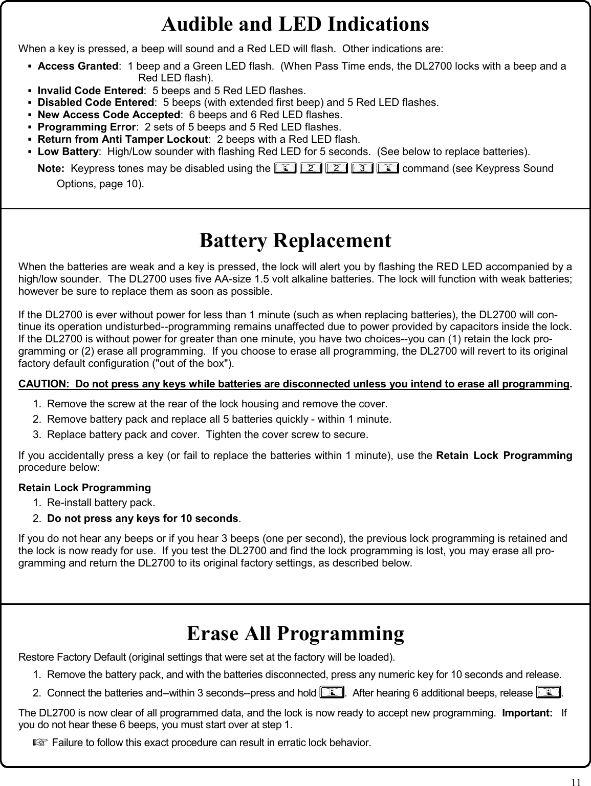 Page 11 of 12 - Locks DL2700_OI209A.37_PROG DL2700 (T2) Change Instr. (12 Buttons) DL2700-100 OI209A.37 PROG