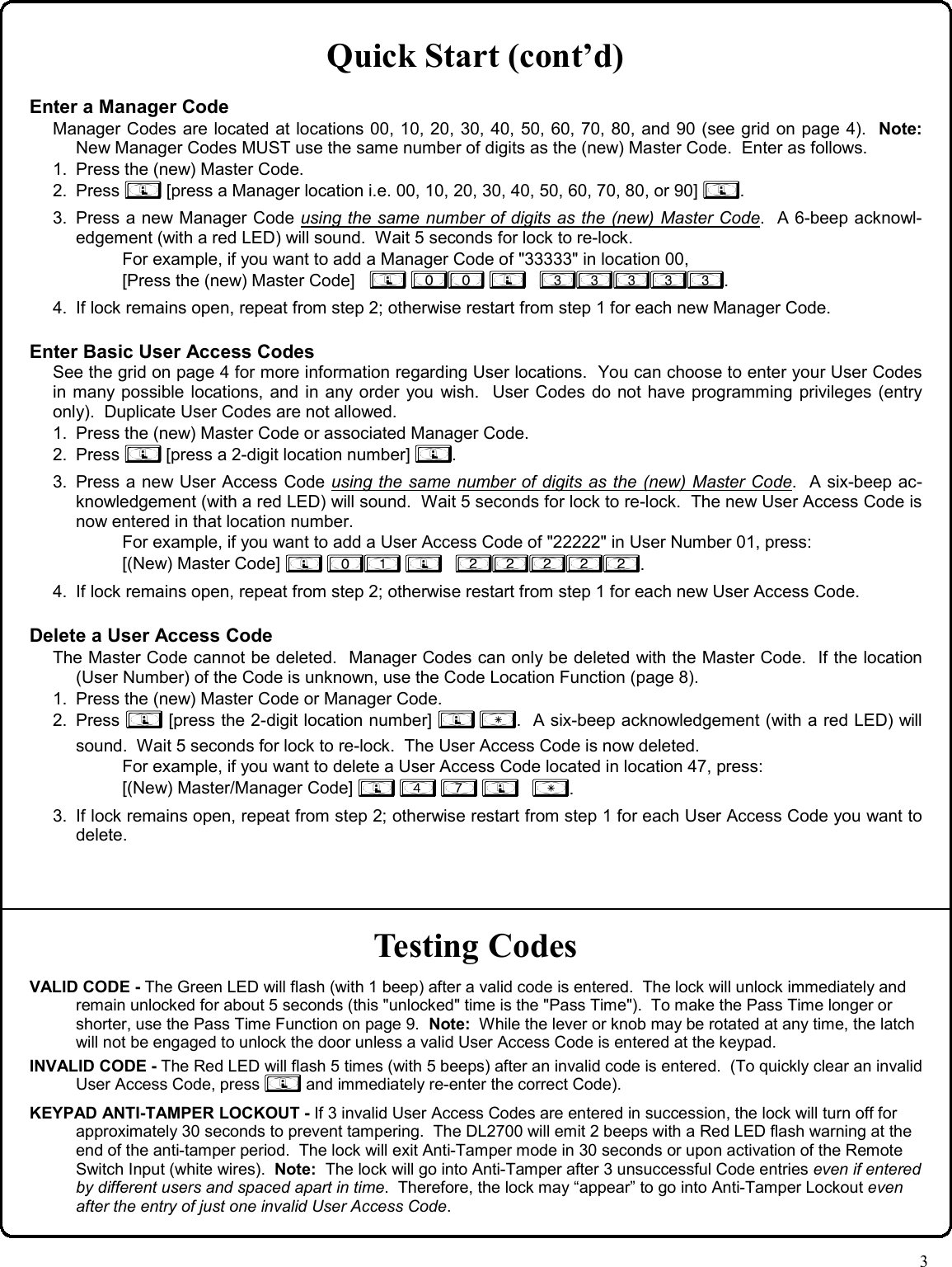 Page 3 of 12 - Locks DL2700_OI209A.37_PROG DL2700 (T2) Change Instr. (12 Buttons) DL2700-100 OI209A.37 PROG