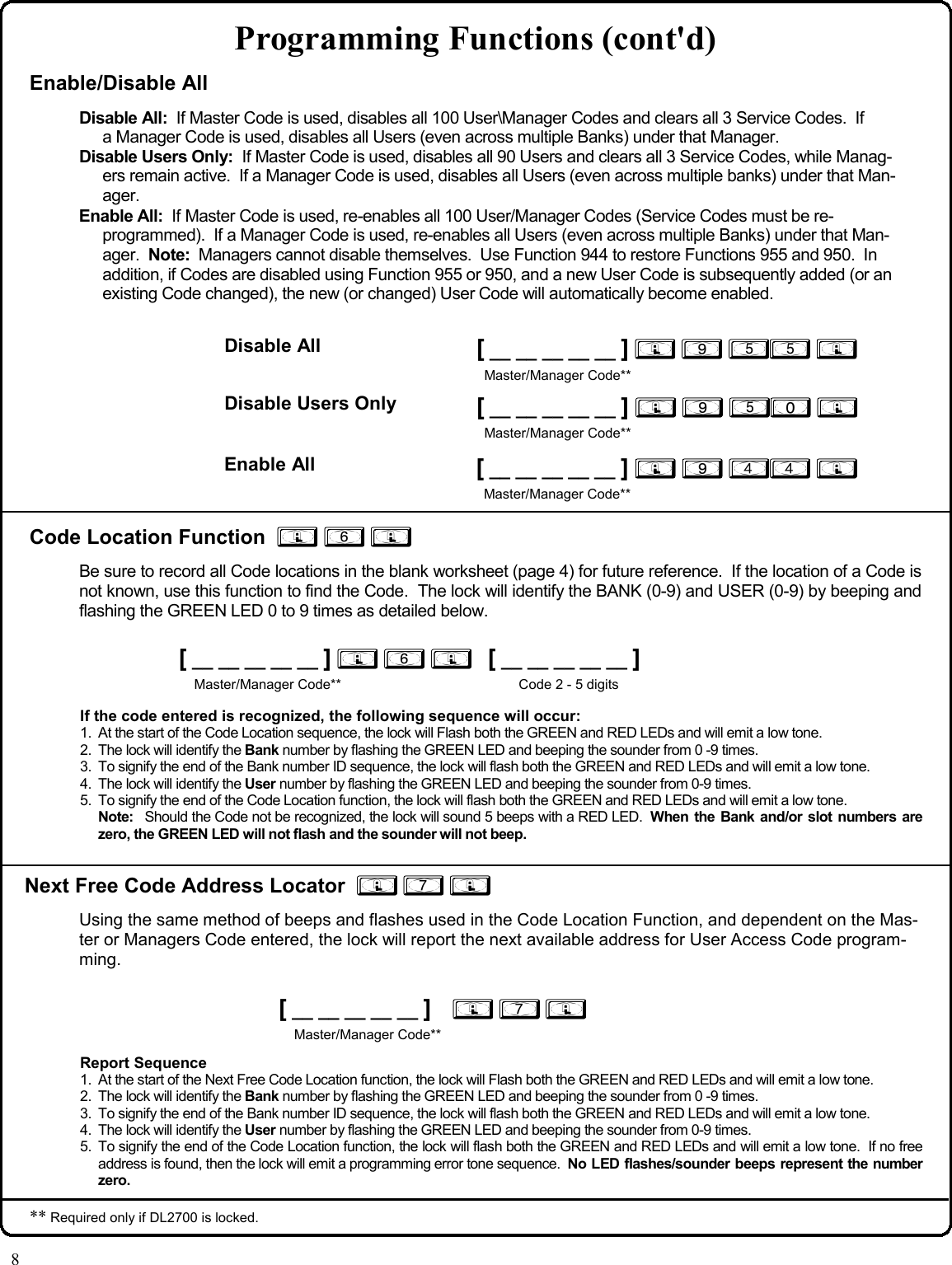 Page 8 of 12 - Locks DL2700_OI209A.37_PROG DL2700 (T2) Change Instr. (12 Buttons) DL2700-100 OI209A.37 PROG