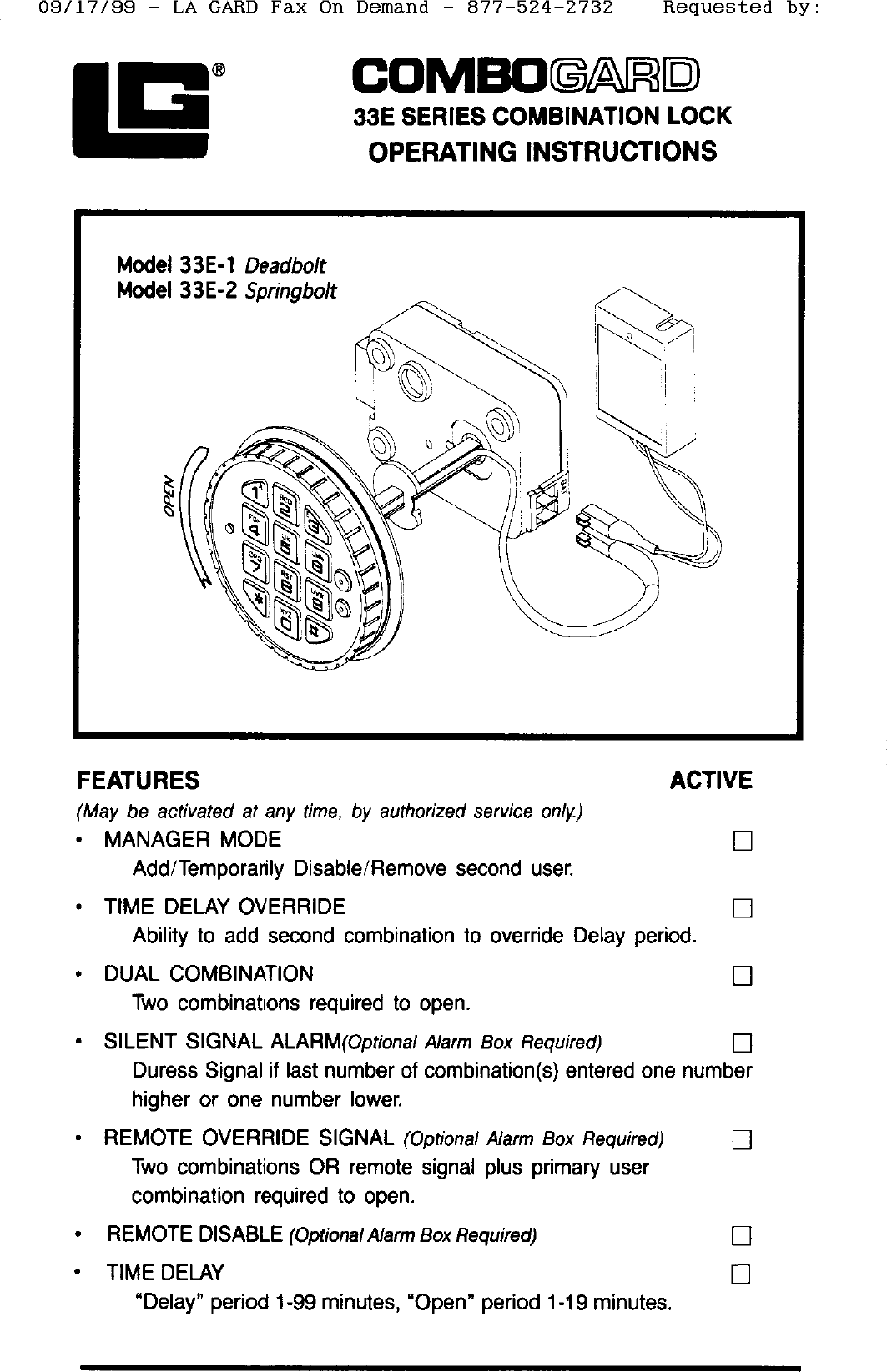 Locks Combo Gard Instructions 33E La Oper Inst