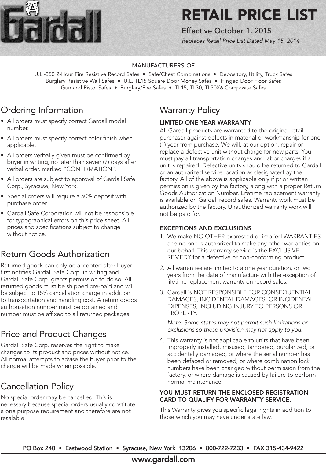 Page 1 of 8 - Locks Price List 2006 October 1, 2015 Ga-10-1-2015