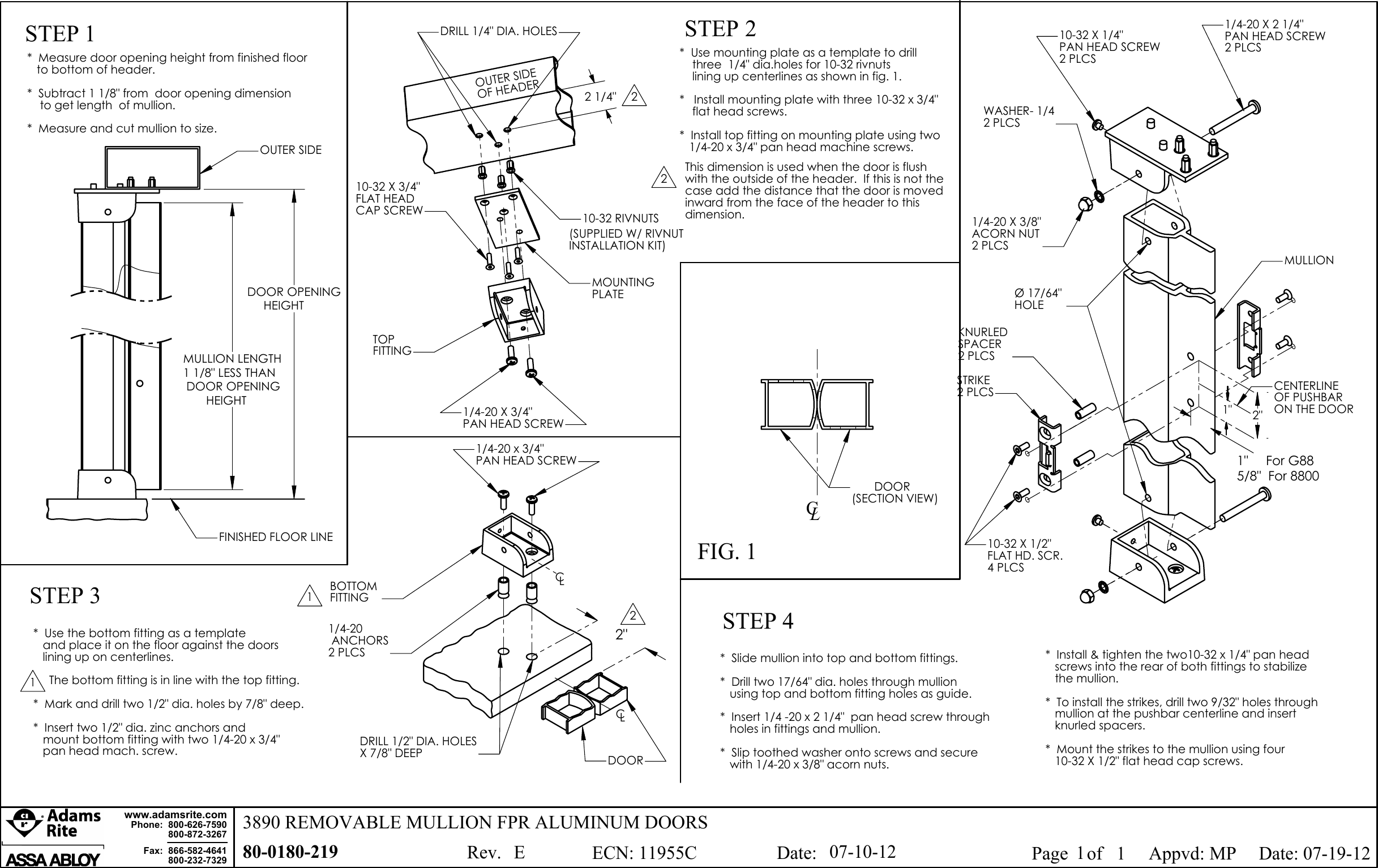 Page 1 of 1 - Locks 80-0180-219_E 3890 Removable Mullion Installation Instructions Inst-3890