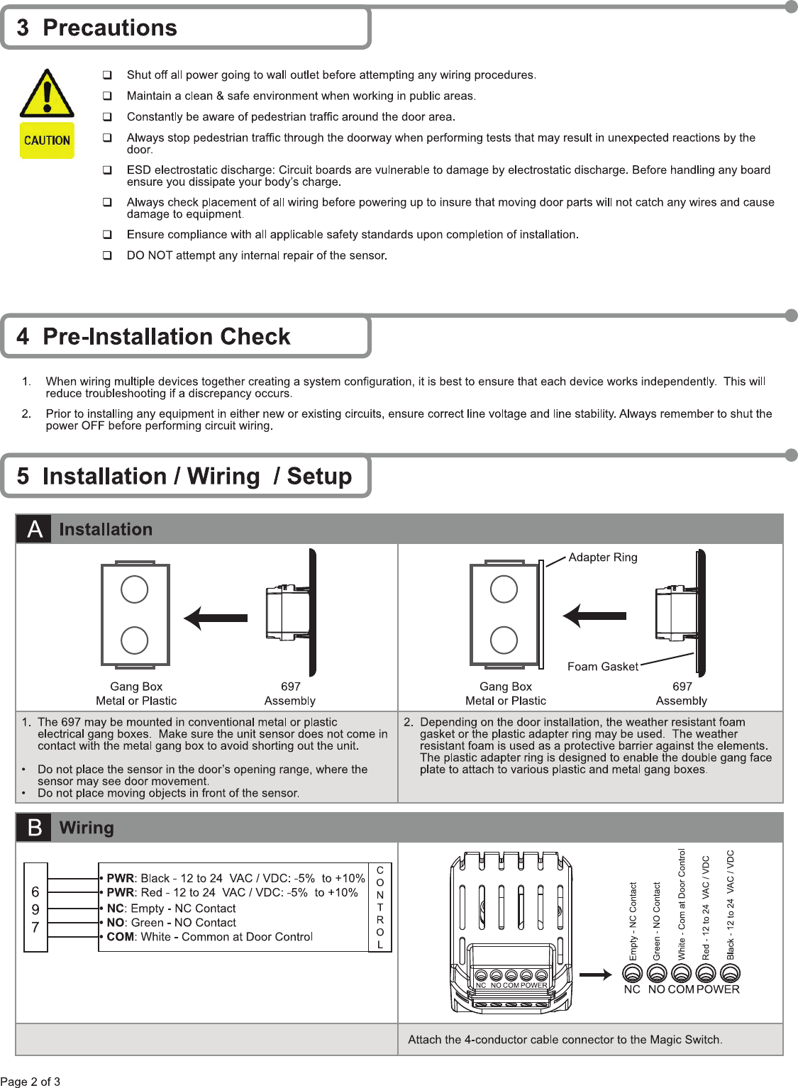 Page 2 of 3 - Locks Norton 697 Installation InstructionS_1 #697 Touchless Wall Switch Instructions Inst-697