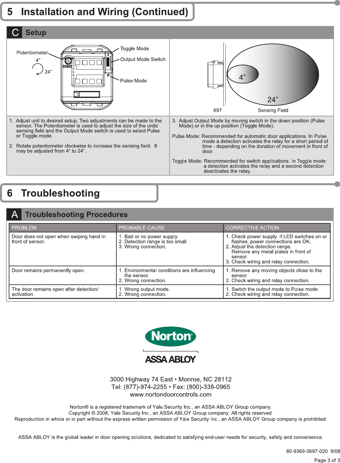 Page 3 of 3 - Locks Norton 697 Installation InstructionS_1 #697 Touchless Wall Switch Instructions Inst-697