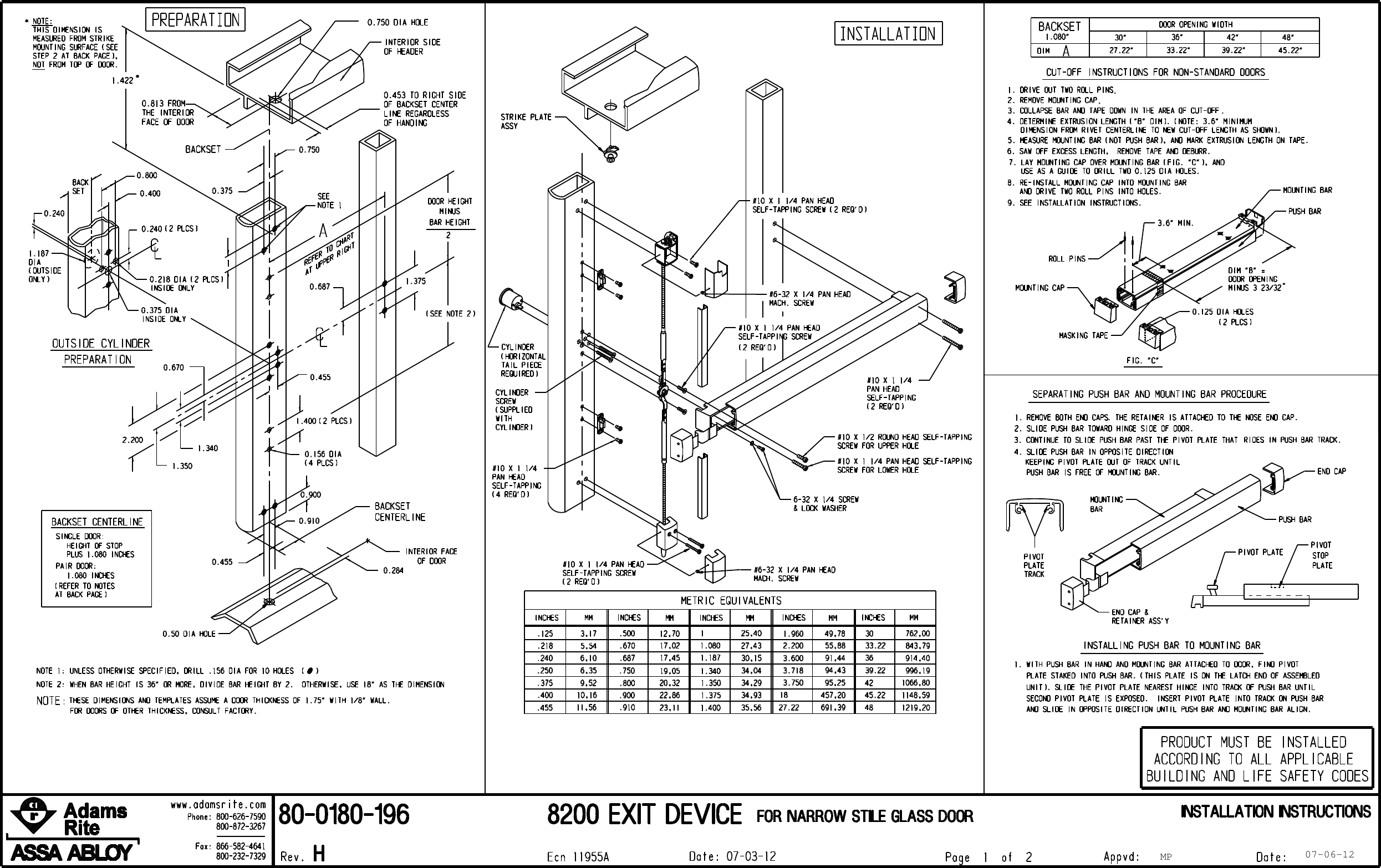 Locks 80 0180 196p1_H.prt Installation Instructions Inst 8200