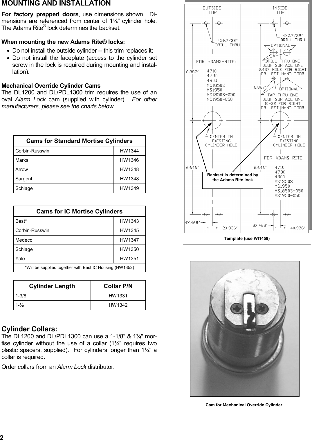 Page 2 of 8 - Locks XNarrow_DL1200-DL1300-PDL1300_WI1458D.22_INST Installation Instructions Inst-dl1200-dl1300