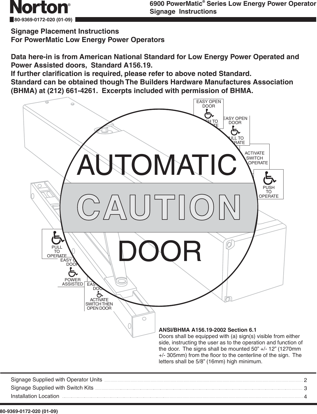 Page 1 of 4 - Locks 80-9369-0172-020 (01-09) Accessory Signage Instructions Inst-signage