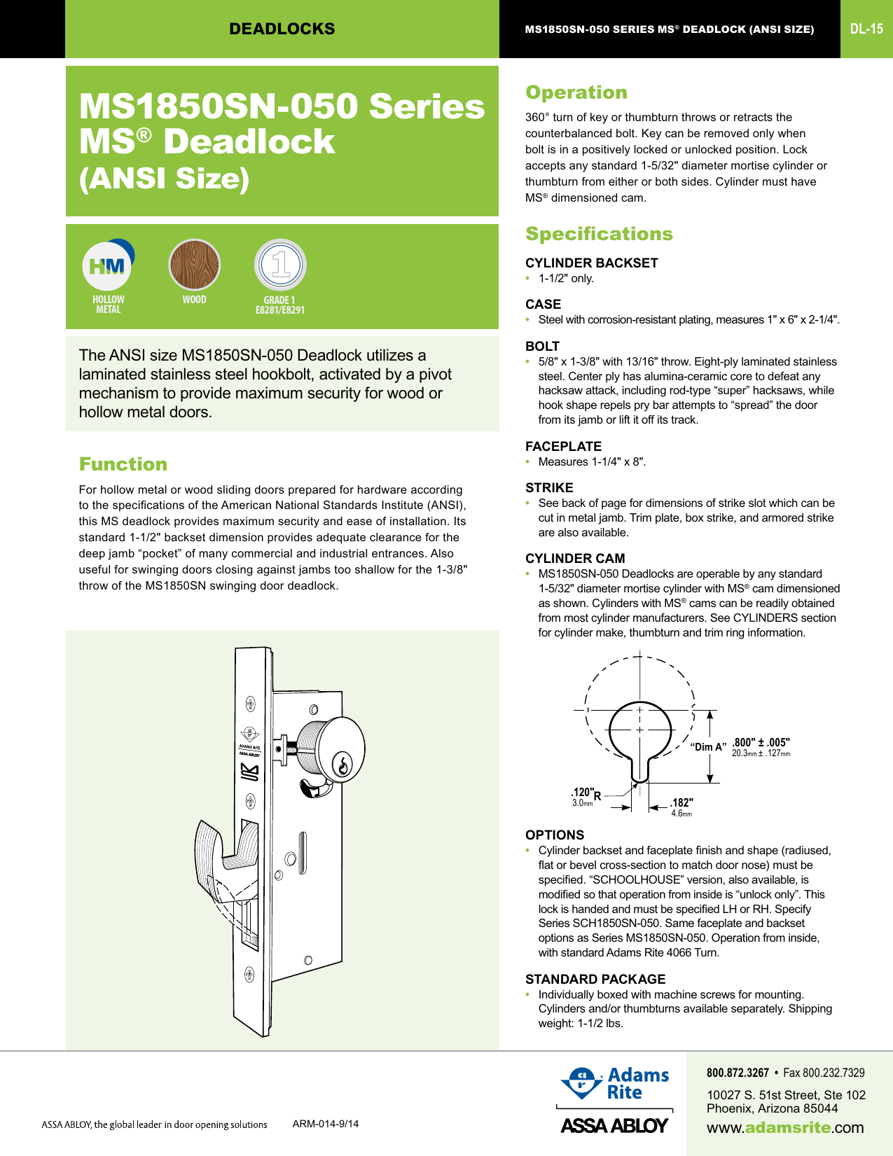 Page 1 of 2 - Locks  MS1850SN-050 Series MS ANSI Deadlock/Hooklock