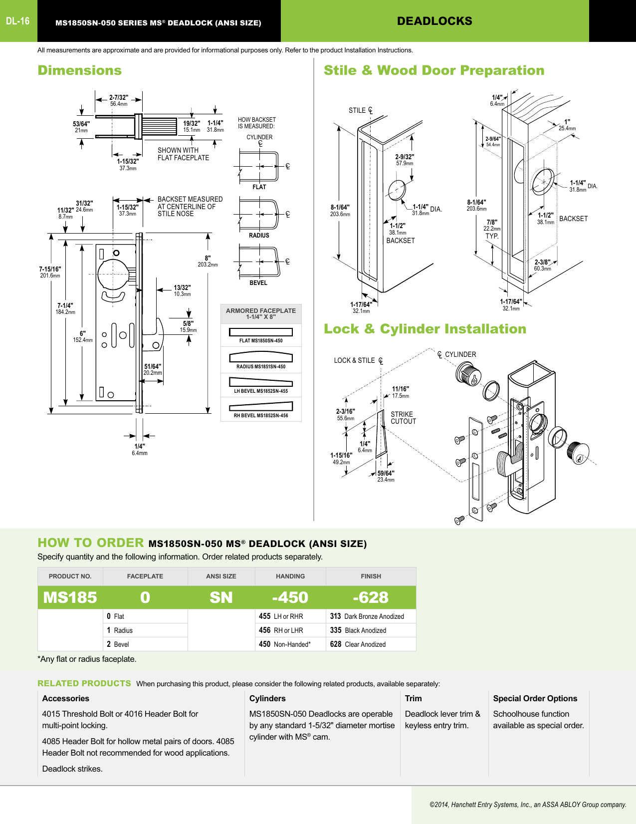 Page 2 of 2 - Locks  MS1850SN-050 Series MS ANSI Deadlock/Hooklock