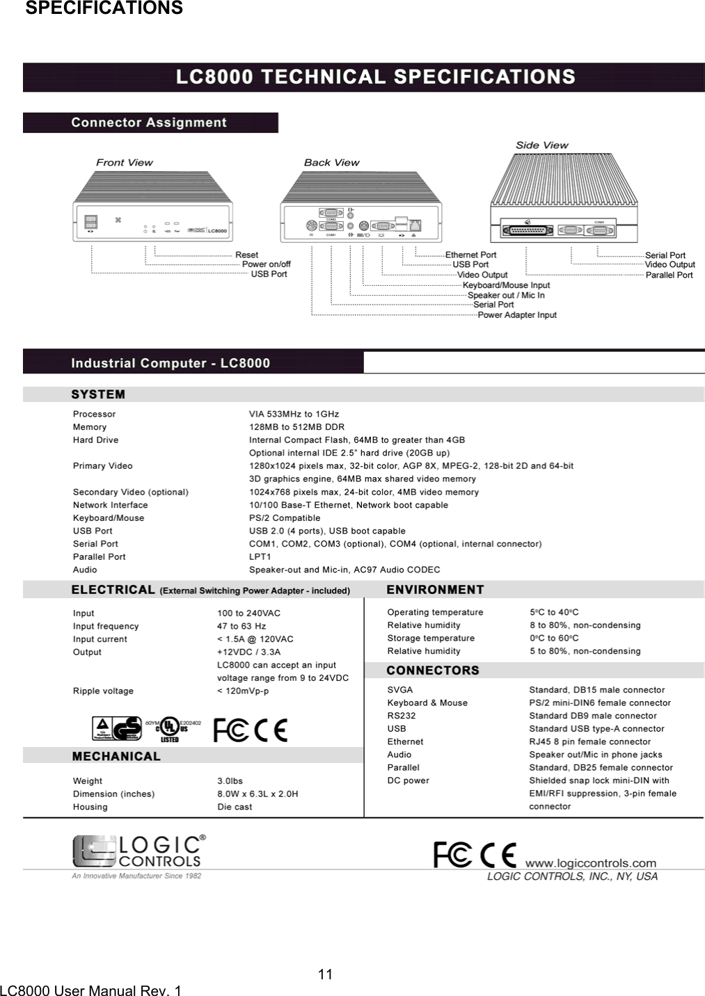 Page 11 of 11 - Logic-Controls Logic-Controls-Lc8000-Users-Manual LC8000 User Manual